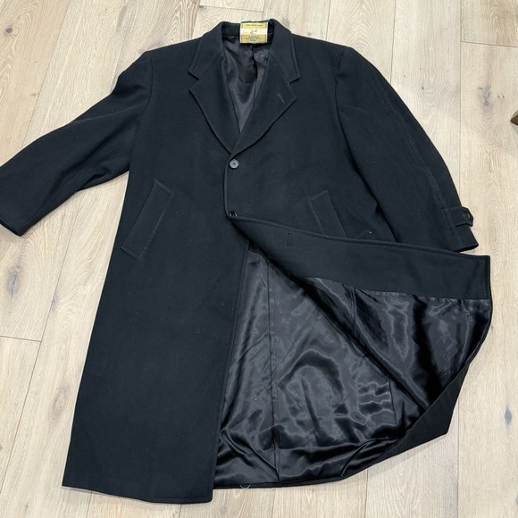 Hart Schaffner & Marx Dayton's Black Pure Virgin Wool Overcoat 44R Union Tags - Picture 3 of 10